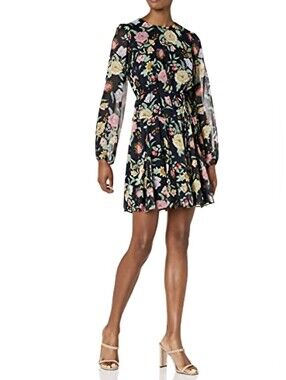 Tommy Hilfiger Floral Long-Sleeve Black Dress Women's Size 4